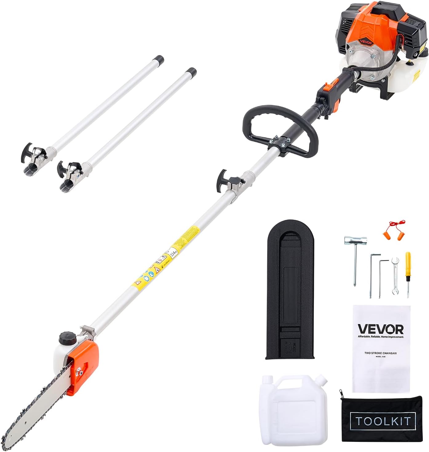 VEVOR - élagueuse thermique sur perche 43cc - 2,08-3,58m - sans fil, guide 25,4cm, réservoir 850ml
