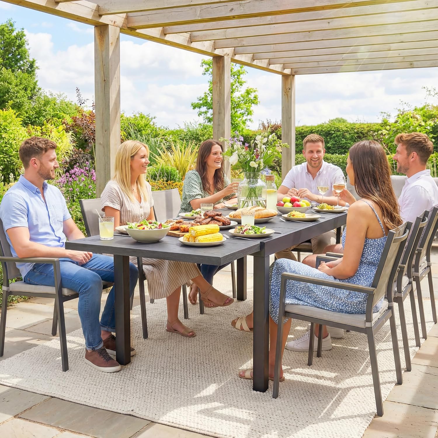 Outsunny - Table Extensible - 154-214 cm - Aluminium bois, pieds réglables, 8-10 pers.