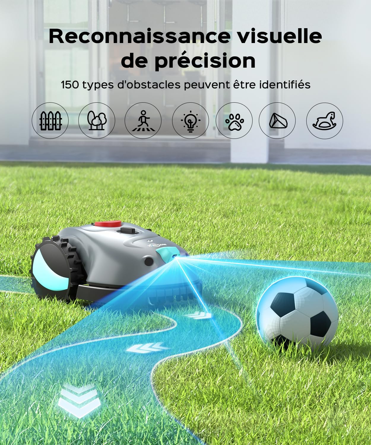 YARDCARE - robot tondeuse caméra 150㎡, batterie 4Ah spiral V100