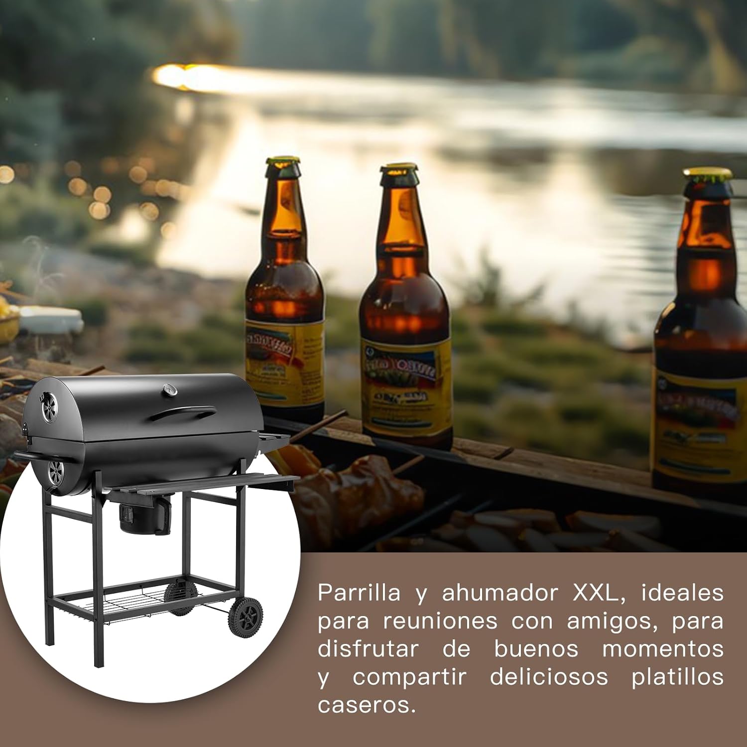 TEENO - Barbecue XXL - grille, gants, thermomètre, tiroir à cendres