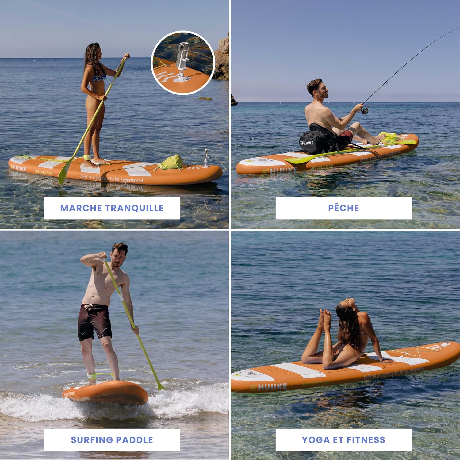 HUIIKE - Paddle gonflable adulte - 305x84x15 cm - stable, résistant, accessoires inclus