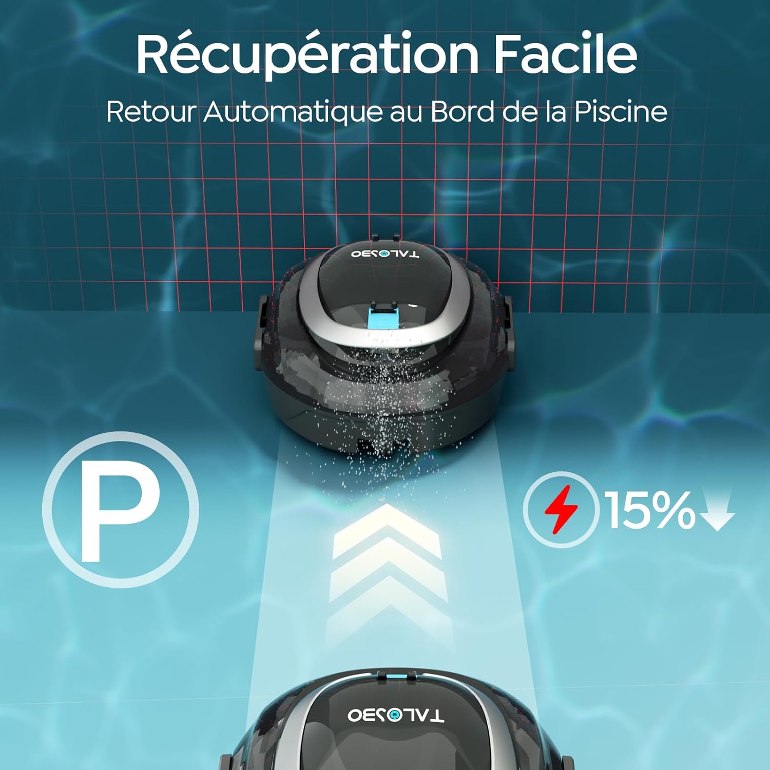 TALOSBO - S2 Robot piscine - 90 min autonomie, double filtration, double moteur, stationnement auto, 2026 TALOSBO S2