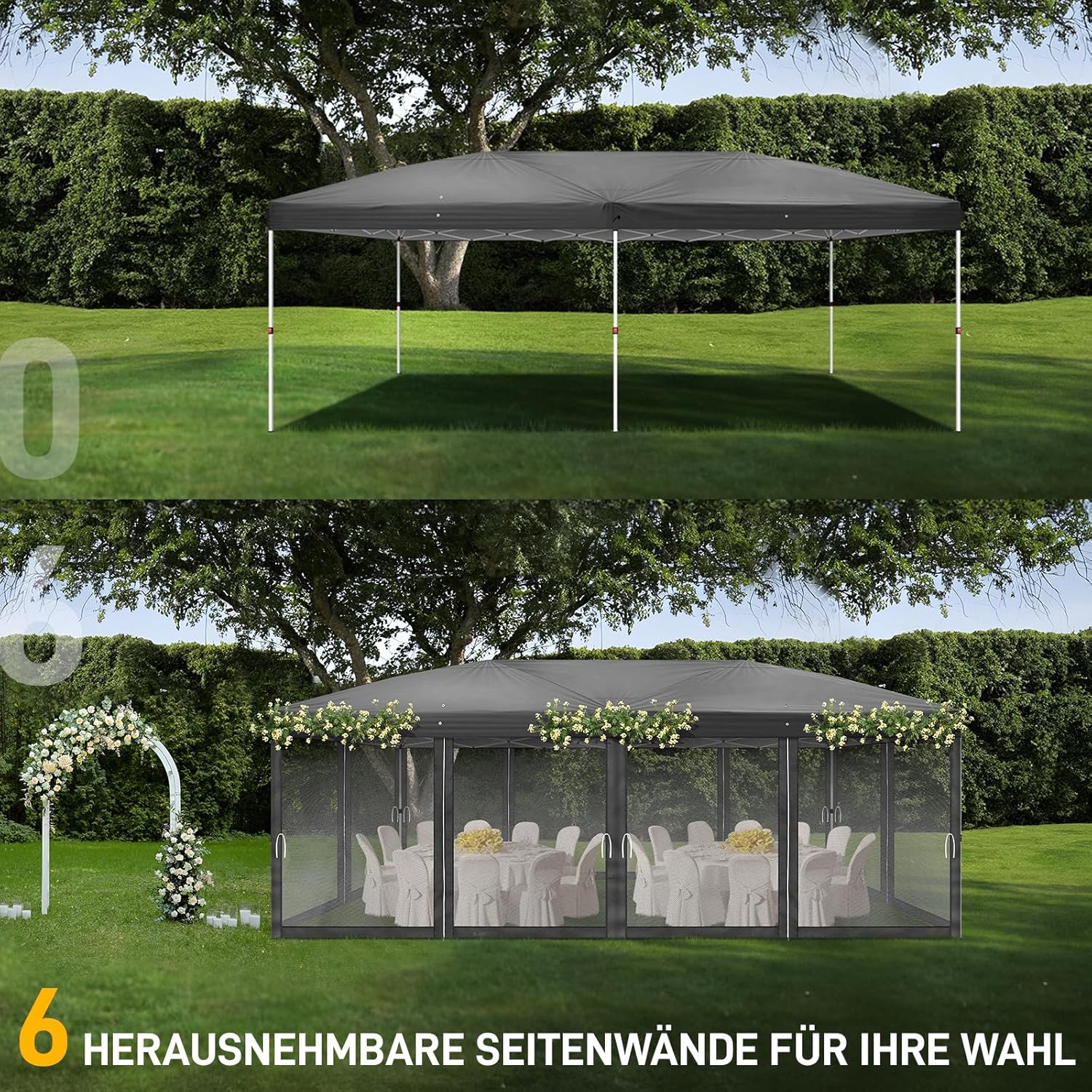 LEADZM - tonnelle pliante - 3x6m - étanche, UV 50+, 6 moustiquaires, hauteur réglable