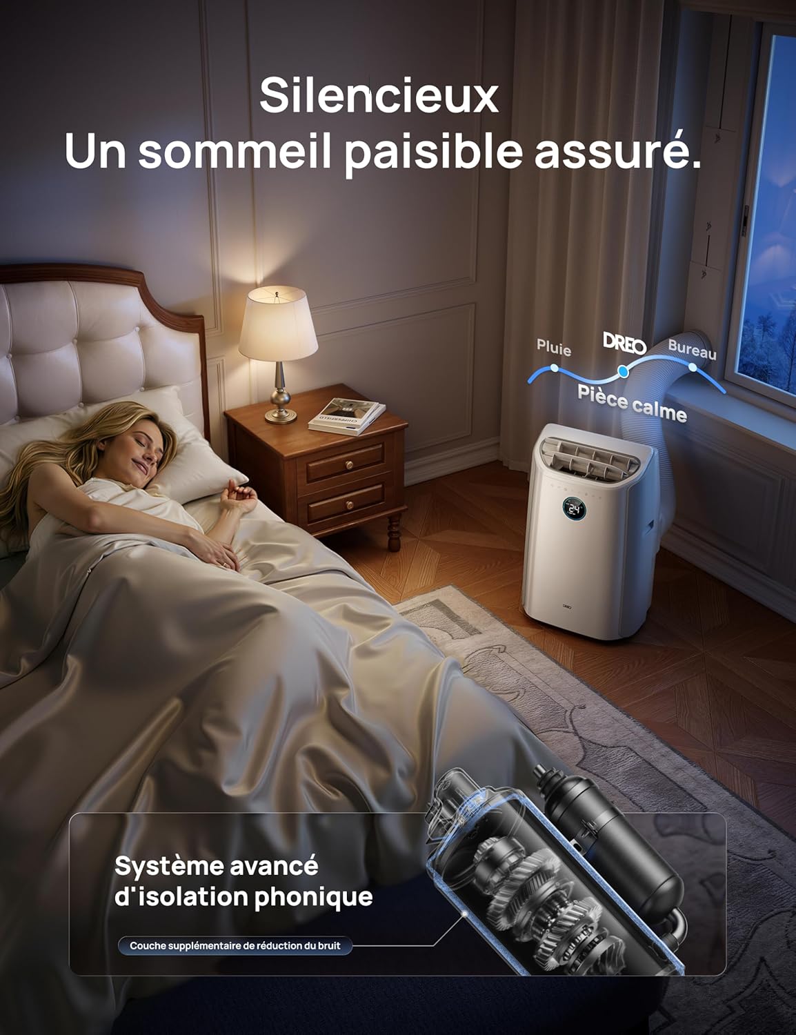 DREO - climatiseur mobile 12000 BTU, 3-en-1, silencieux, app/voix, 3.2L/h, AC516S