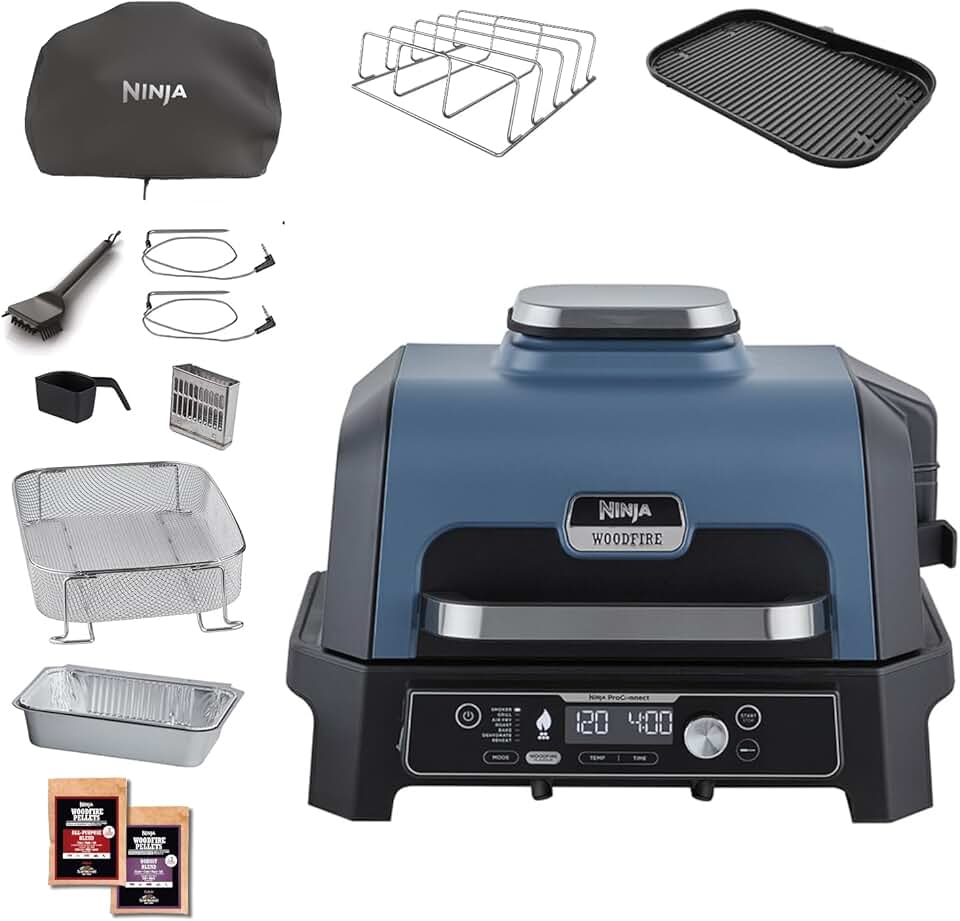 Ninja - Woodfire Pro Connect XL - Barbecue électrique 7-en-1, contrôle via appli, 2 sondes, housse, accessoires - OG901E