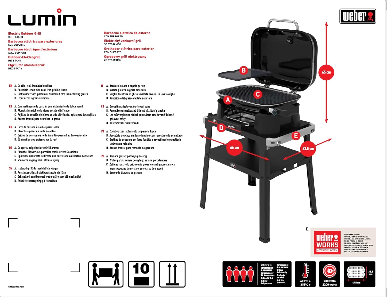 Weber - Lumin série - 33x49 cm - barbecue électrique, fonte, thermomètre - 92010879