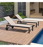 PURPLE LEAF Bain De Soleil Lot De 2 avec Table Textilène, Transat Jardin Extérieur Piscine Alumin...