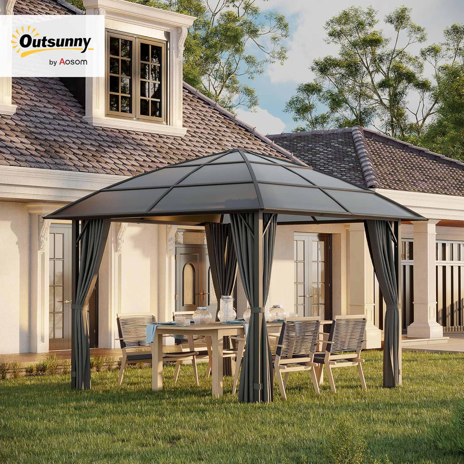 Outsunny - pavillon jardin aluminium 3x3m toit polycarbonate UV60+