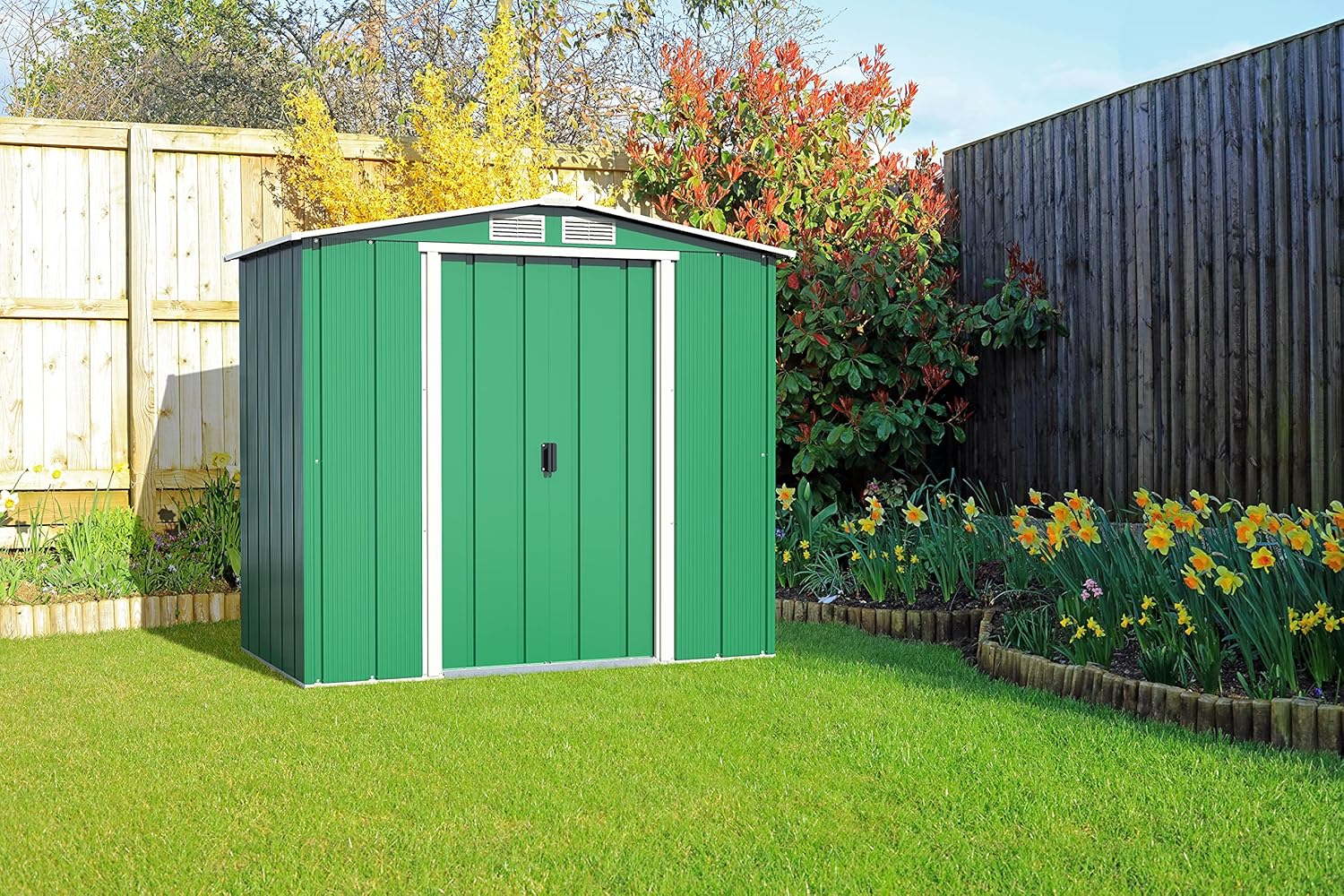 Duramax ECO 6 x 4 (2.17 m²) Abri de Jardin en Métal Galvanisé à Chaud, Abri de Stockage d'Outils, Structure de Toit Renforcée, Abri en Métal Sans Entretien, Vert