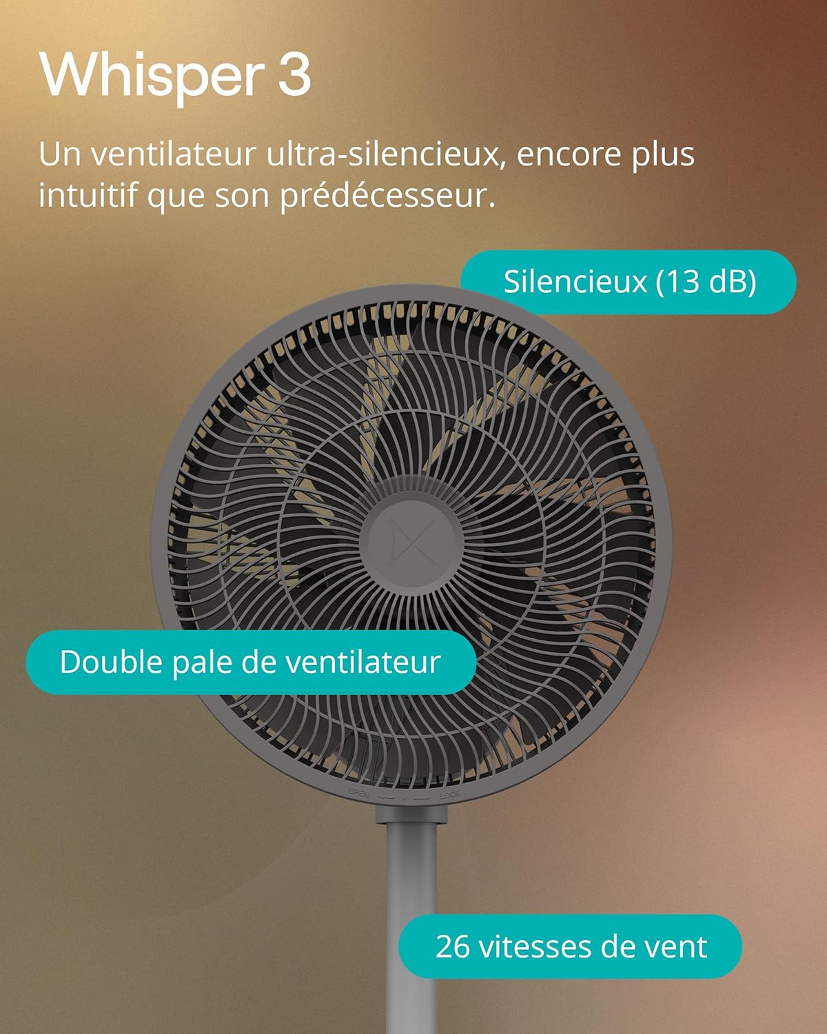 Duux - Whisper 3 - 73–95 cm - ventilateur 26 vitesses, économe, oscillant