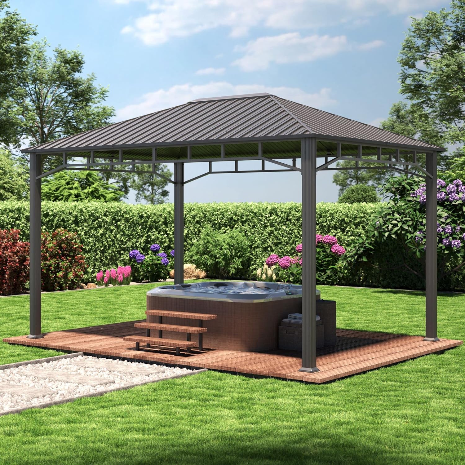 TOOLPORT Tonnelle de Jardin 3x4 m Toit en Acier, sans parois latérales, profilé env. 90x90 mm Gris
