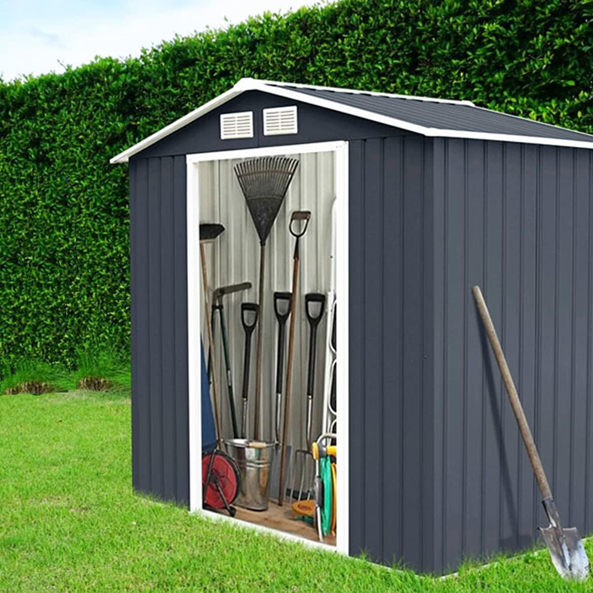GIANTEX - Abri de jardin métal 213x127x185cm porte coulissante robust