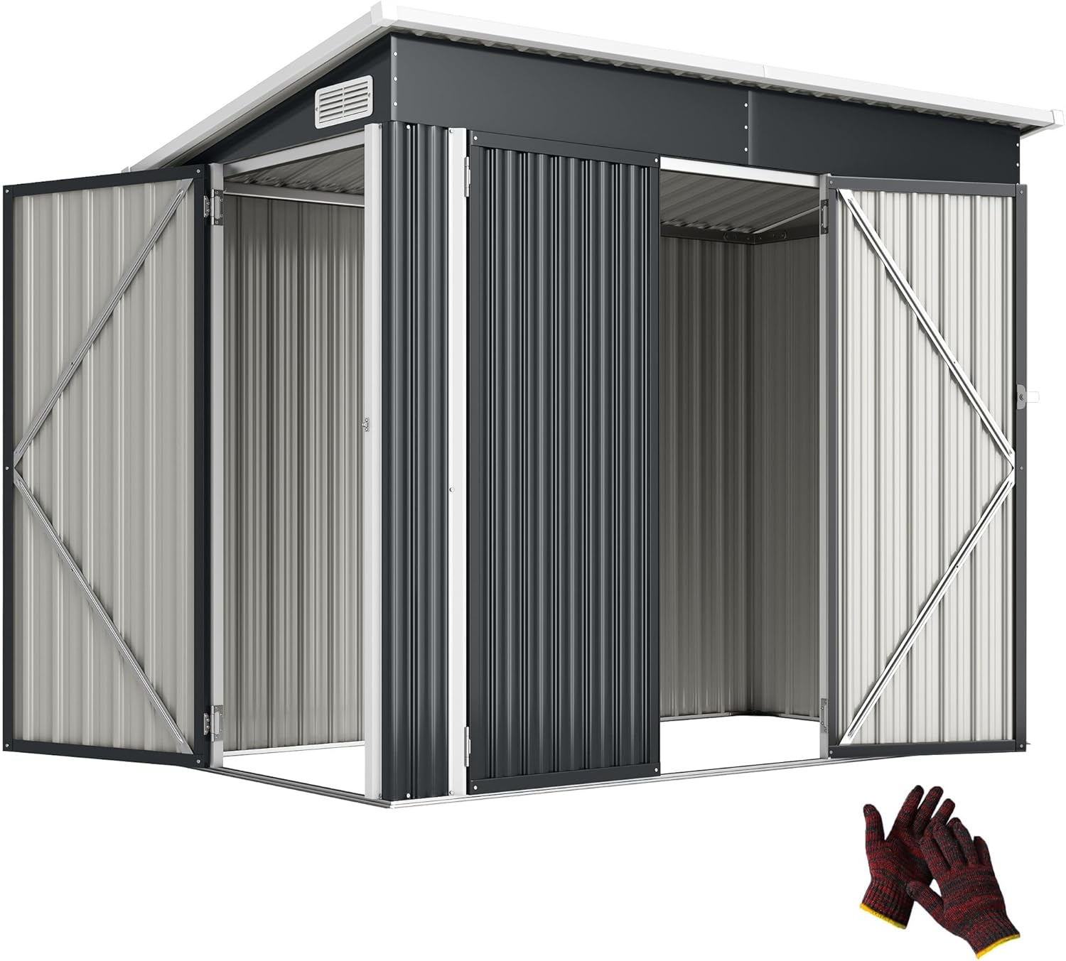 Outsunny - abri de jardin métal série - 234x132x185 cm - triple porte, toit incliné, aérations, gris foncé