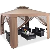 COSTWAY Tonnelle 3x3, Tonnelle de Jardinen Exterieur Polyester Imperméabilisé Anti UV 50+, Tente ...