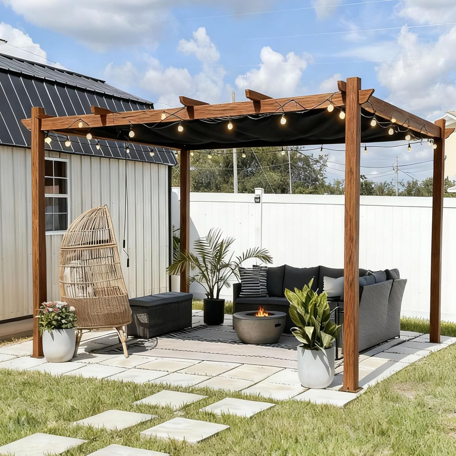 PURPLE LEAF - Pergola aluminium - 4x3m - éclairage intégré, toit rétractable