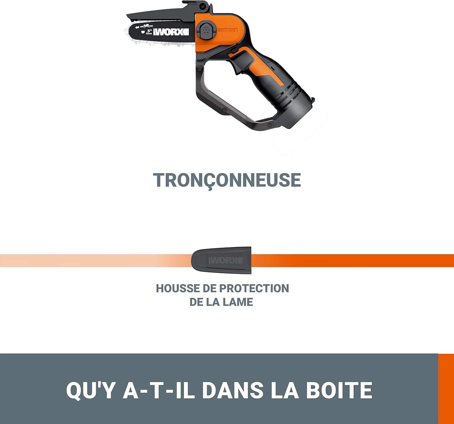 WORX - Mini tronçonneuse 12cm, coupe 10cm, sans batterie WG324E.9