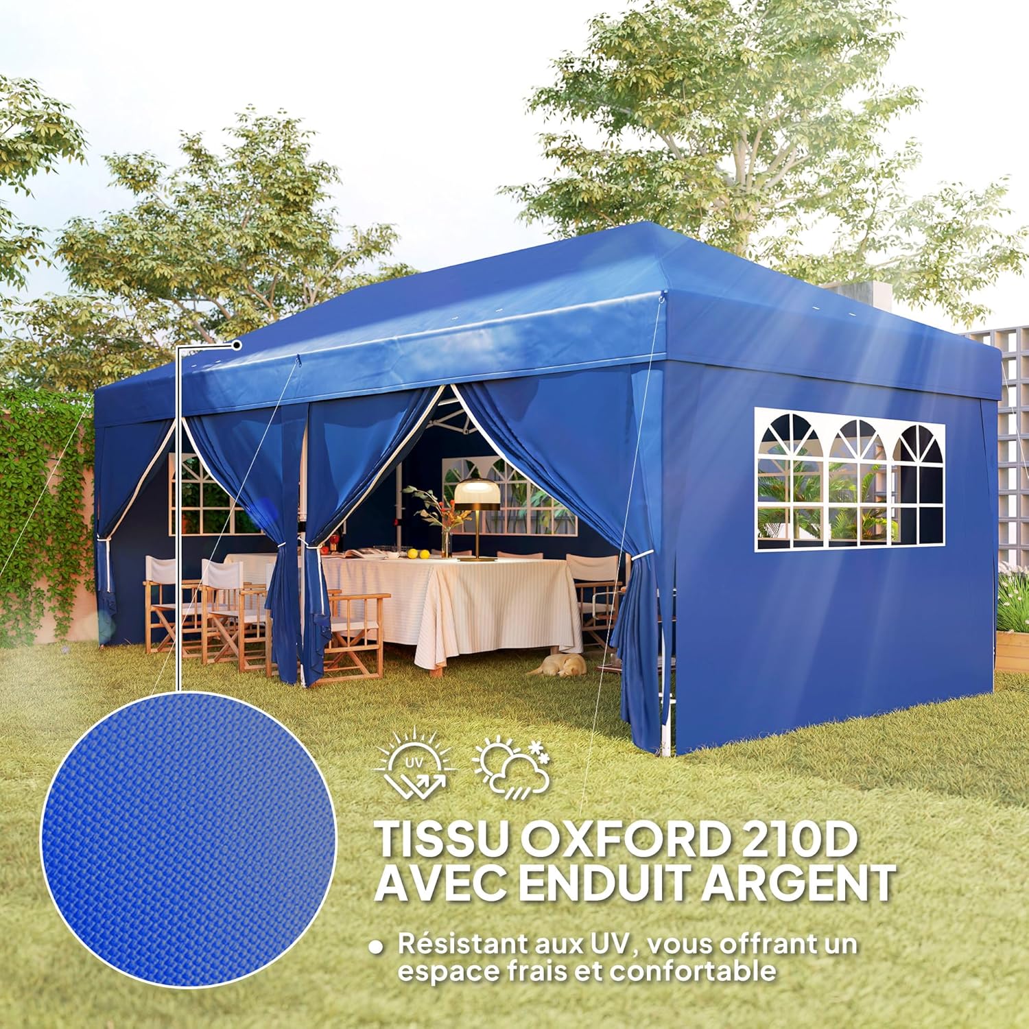 Outsunny Tonnelle de Jardin Exterieur tonnelle Pliante 3 x 6 m Pop-up avec 6 parois latérales, Trous de Drainage, Sac de Transport Inclus, Barnum Pliant pour Camping Festival Mariage, Bleu