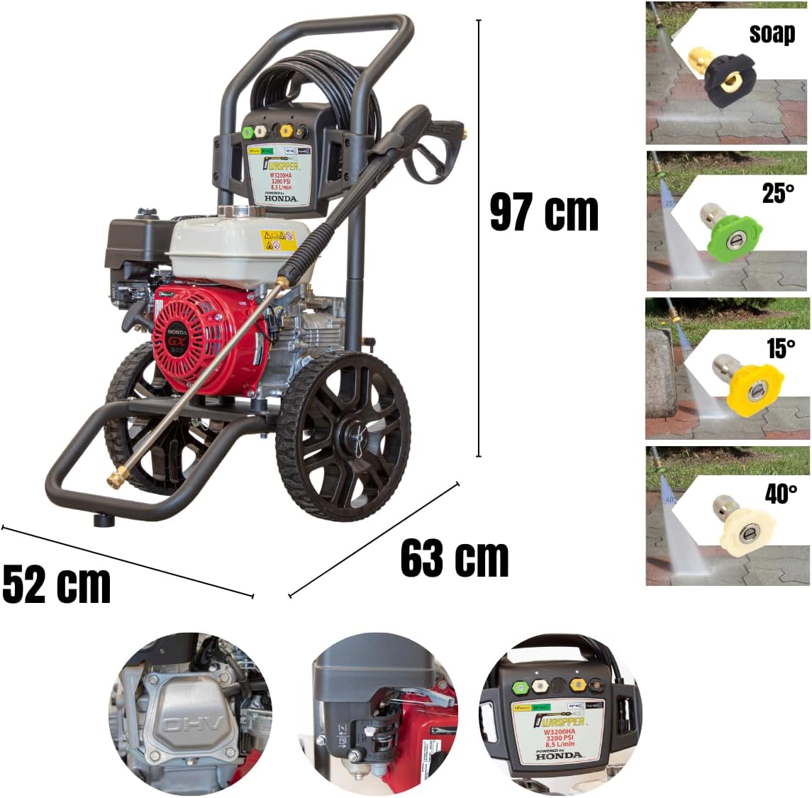 Honda - nettoyeur haute pression série GX 3200 PSI, 196 cc, portable, moteur essence, W3200HA