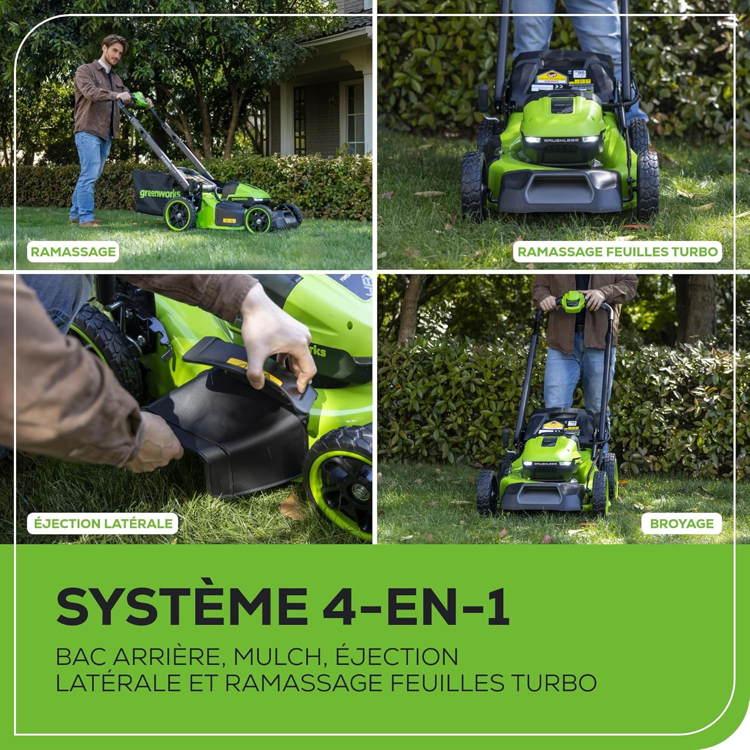 Greenworks 48V (24V x 2) Tondeuse Gazon Batterie sans Fil Autopropulsée, Largeur de Coupe 46cm, Sac 55L, Tondeuse Electrique Gazon Inclus 2 X 24V 4Ah et Chargeur Double, Garantie 3 Ans, MO48L424-01