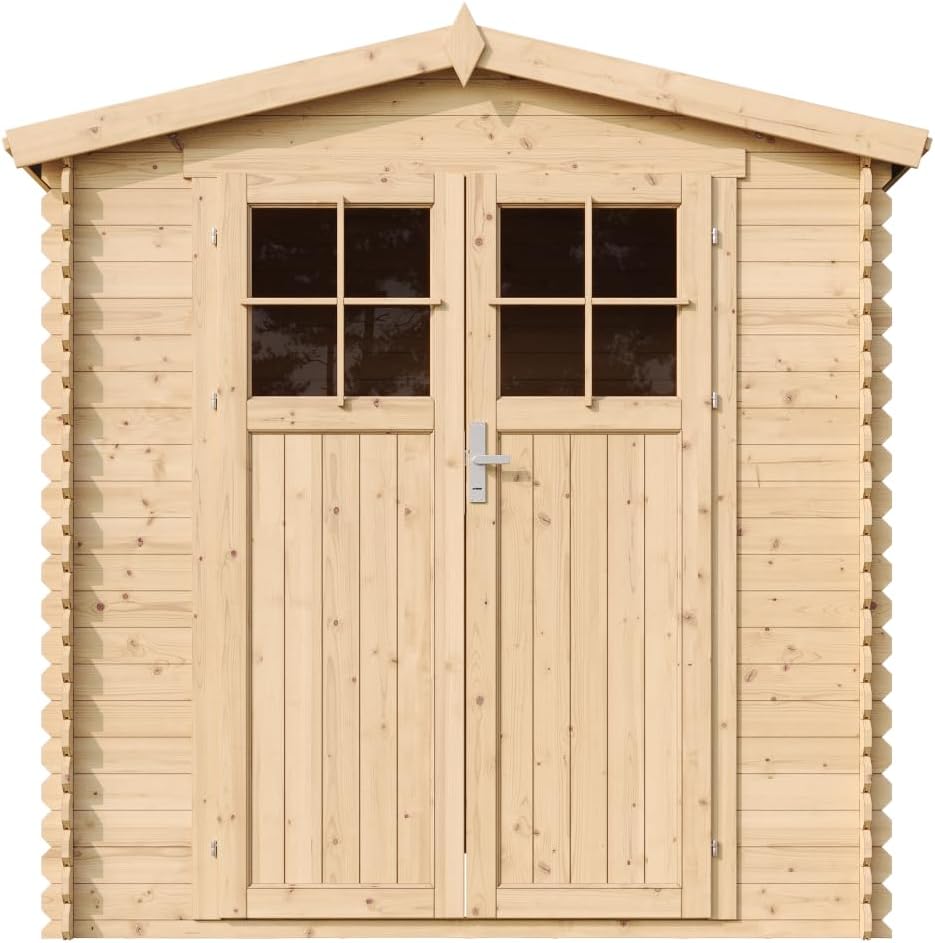 Abri de Jardin en Bois avec Sol TRAITÉ Porte verrouillable de Haute qualité - Stockage extérieur I216xL206xH218 cm/ 3.53 m2 - Toit imperméable, fenêtres TIMBELA M343F+M343G