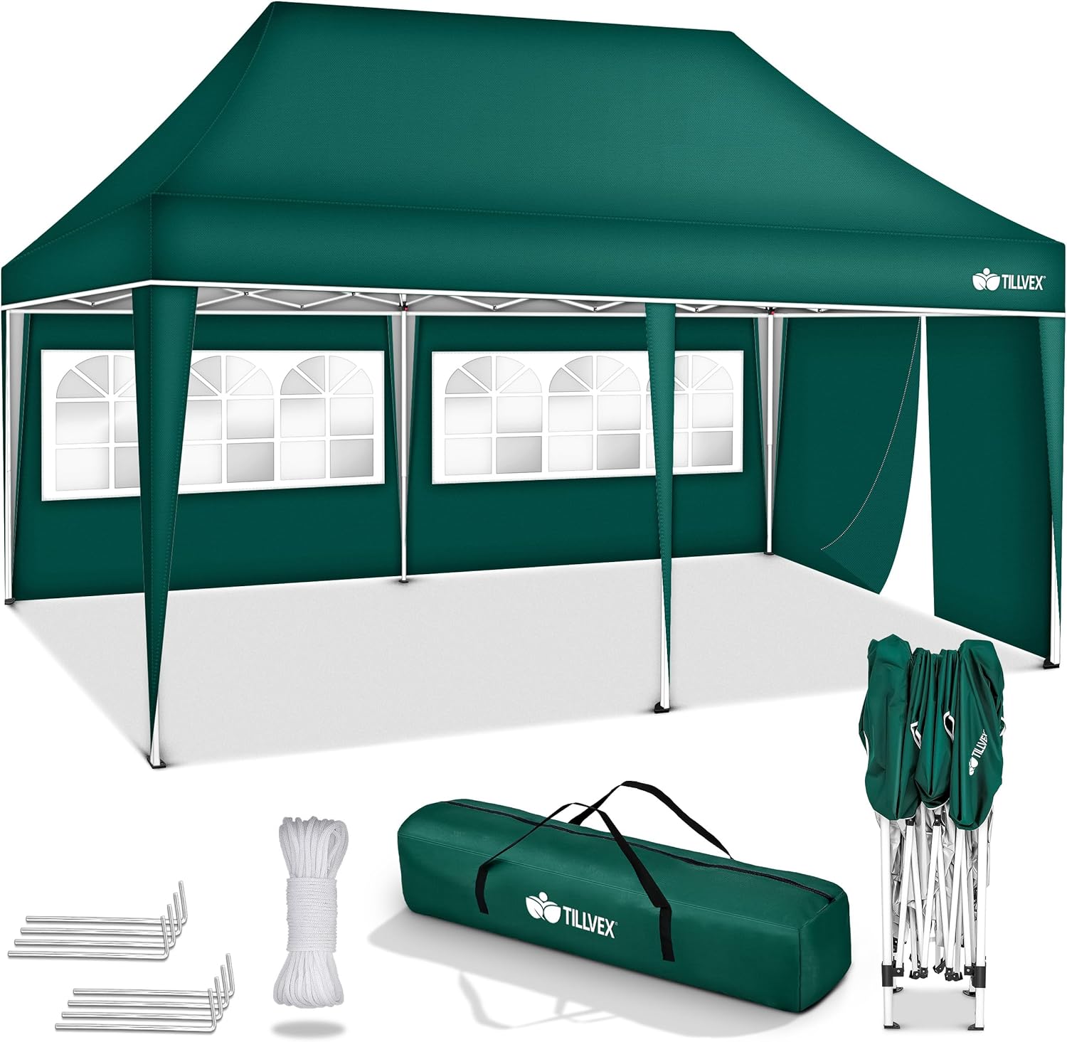 tillvex - Tonnelle pliable 3x6m - étanche, UV50+, panneaux latéraux