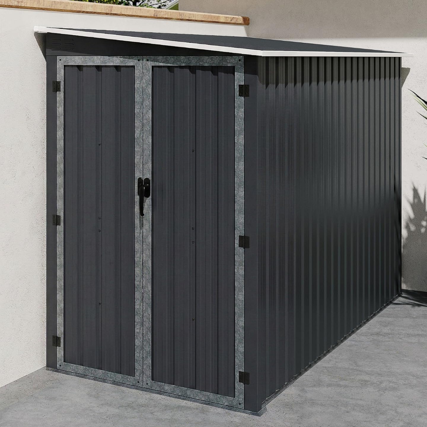 IDMarket - Abri de Jardin adossé 3 m² Gris en Acier galvanisé avec Base Double Porte latérale