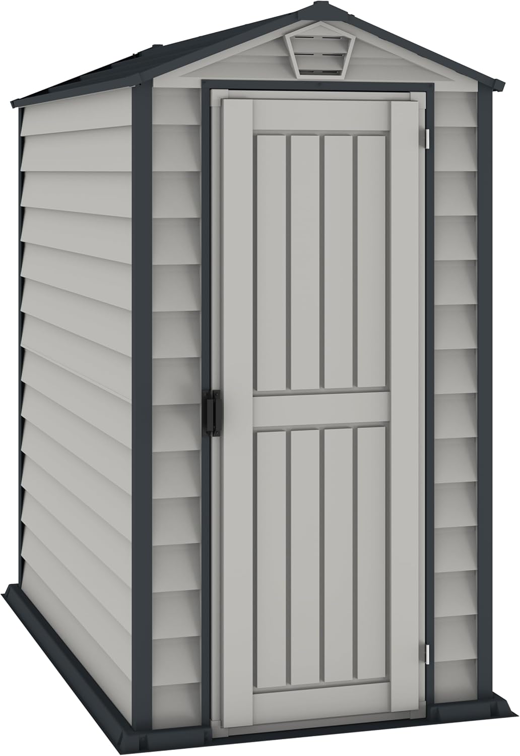 Duramax EverMore 4 x 6 (1.99 m²) Abri de jardin en plastique, solution de stockage extérieur ignifuge et tout temps, avec plancher en plastique, abri en vinyle sans entretien, Adobe & Grey