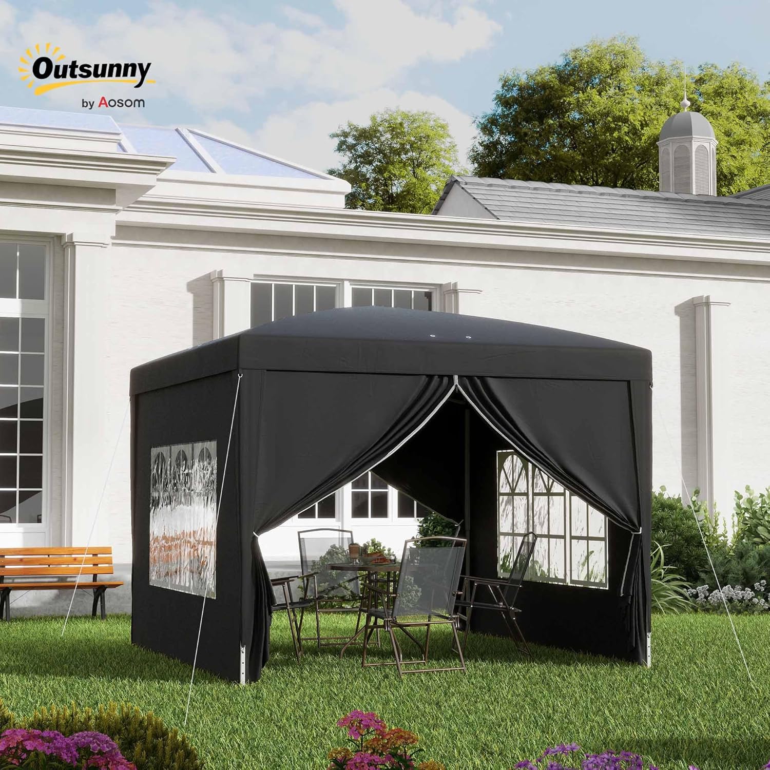 Outsunny - Tonnelle pliante série Barnum - 3x3m - 4 parois amovibles, sac transport