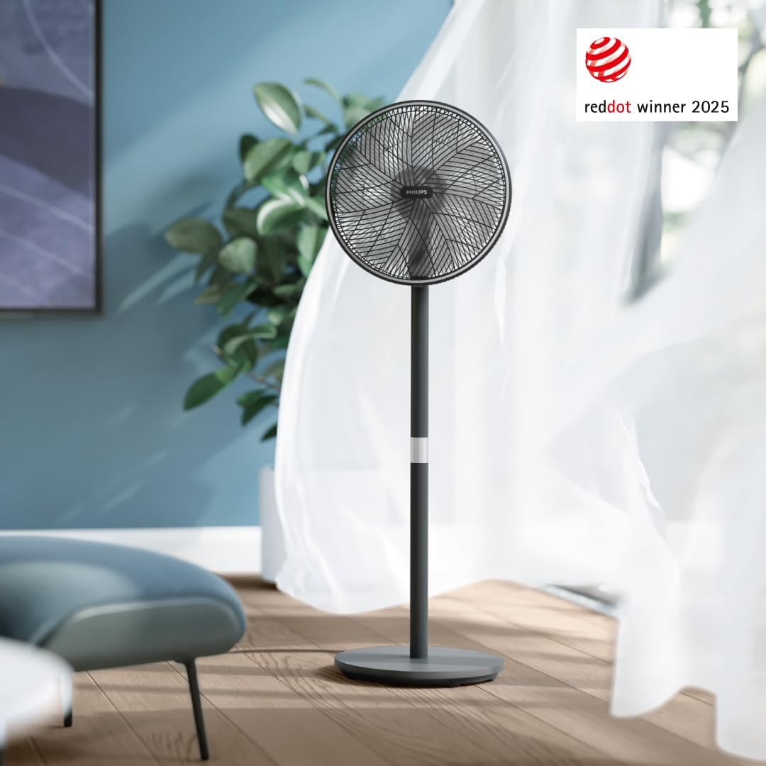 Philips Ventilateur sur pied Série 3000. Puissant et ultra-silencieux. Technologie SilentWings. 19 dB. Ventilateur de Table/sur Pied. Inclinable et Rotatif. Contrôle par App. Noir (CX3550/01)