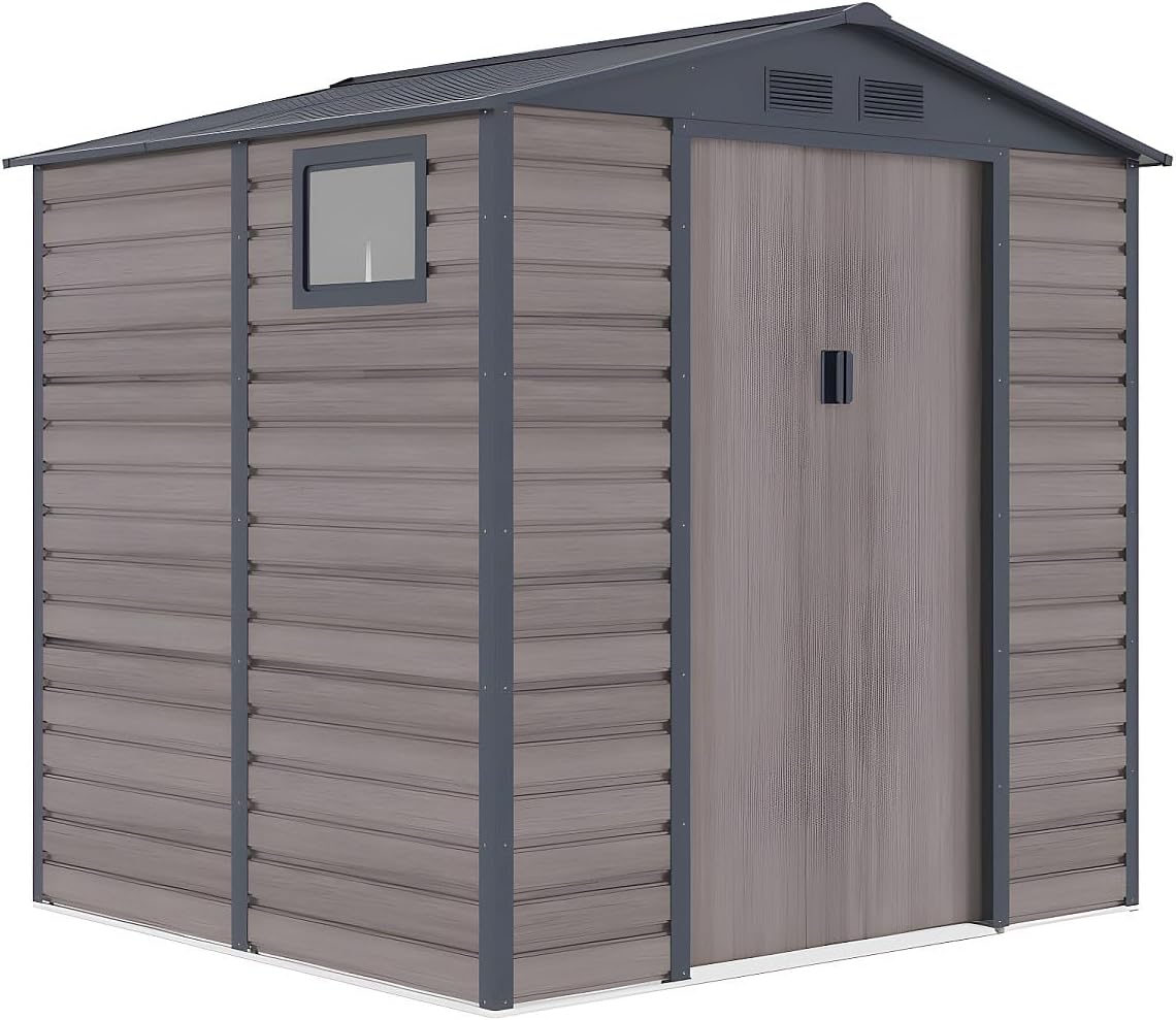Vente-unique - Abri de Jardin métal effet bois gris 4,15 m² - acier galvanisé - ADELMO
