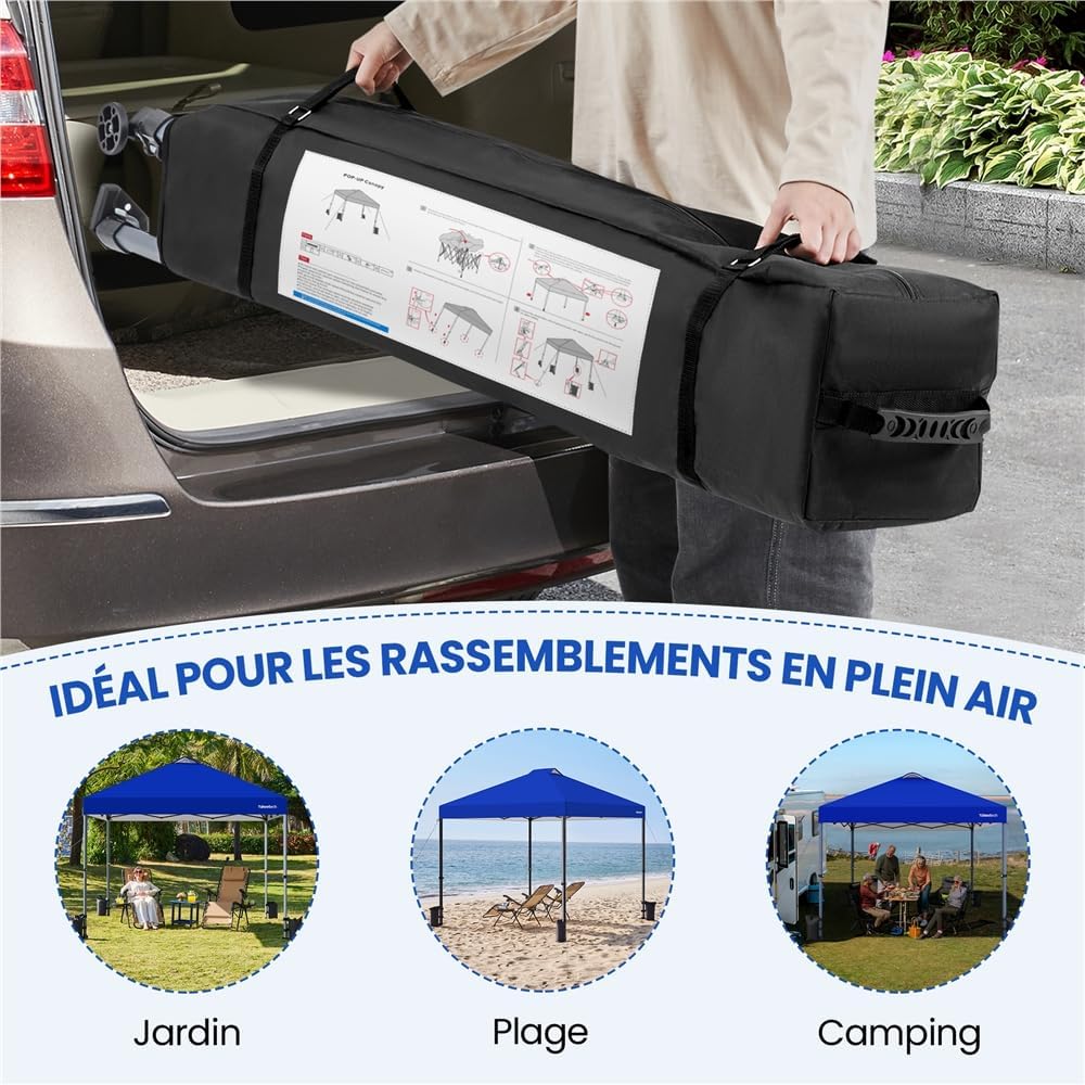 Yaheetech - Tonnelle pliante 3x3m - roulettes, UV50+, accessoires