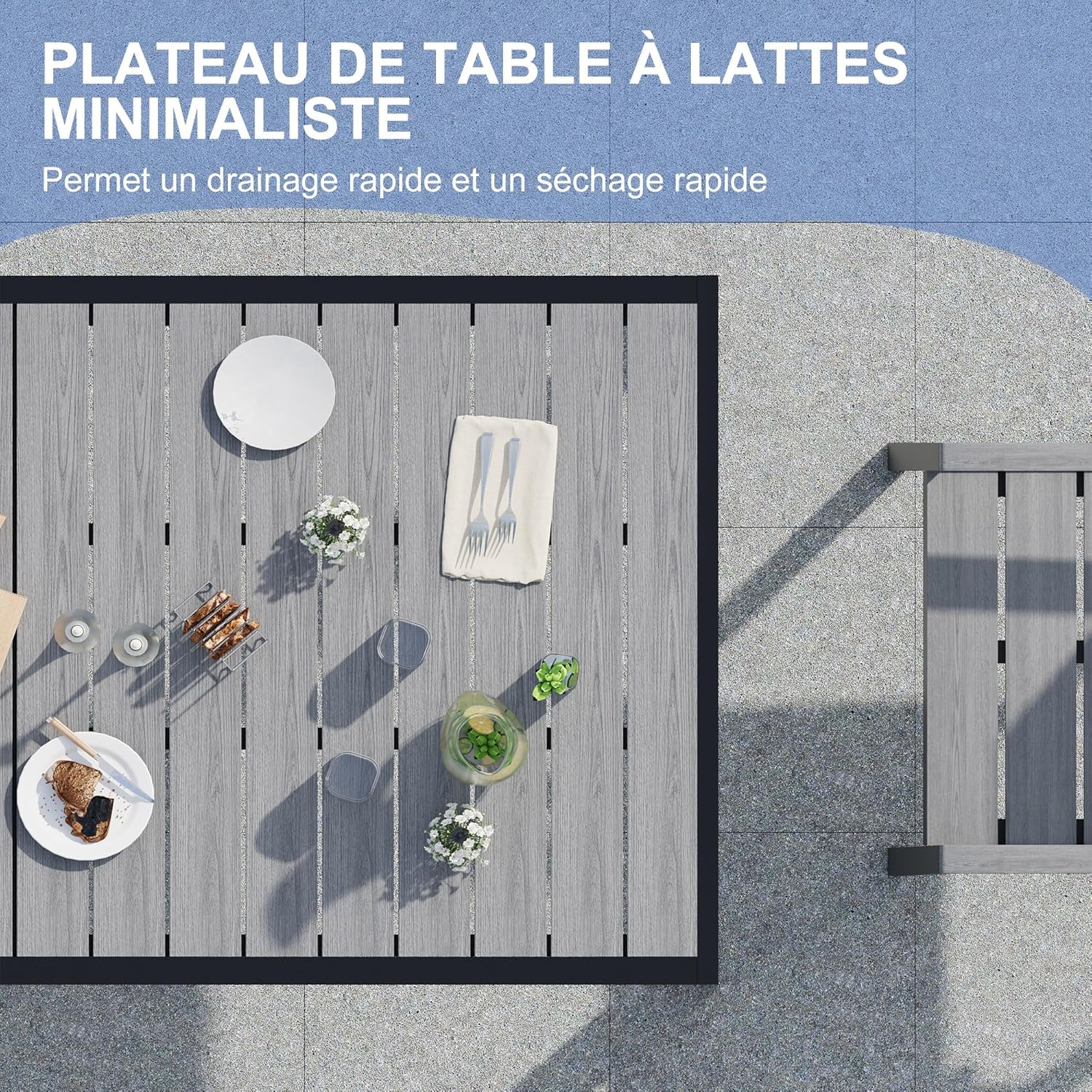 Devoko - HDPS - Table de jardin 150x80x72cm - aluminium, grain bois