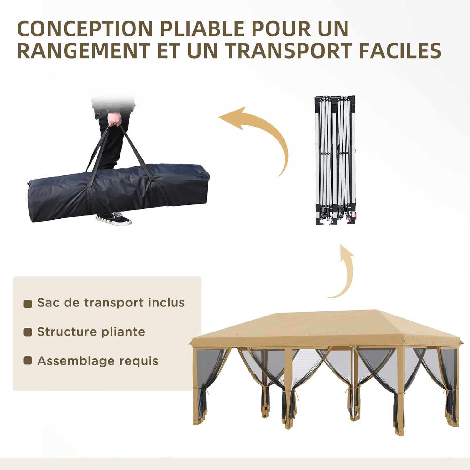 Outsunny - Tonnelle pliante 6x3m - anti-UV, moustiquaires, sac transport