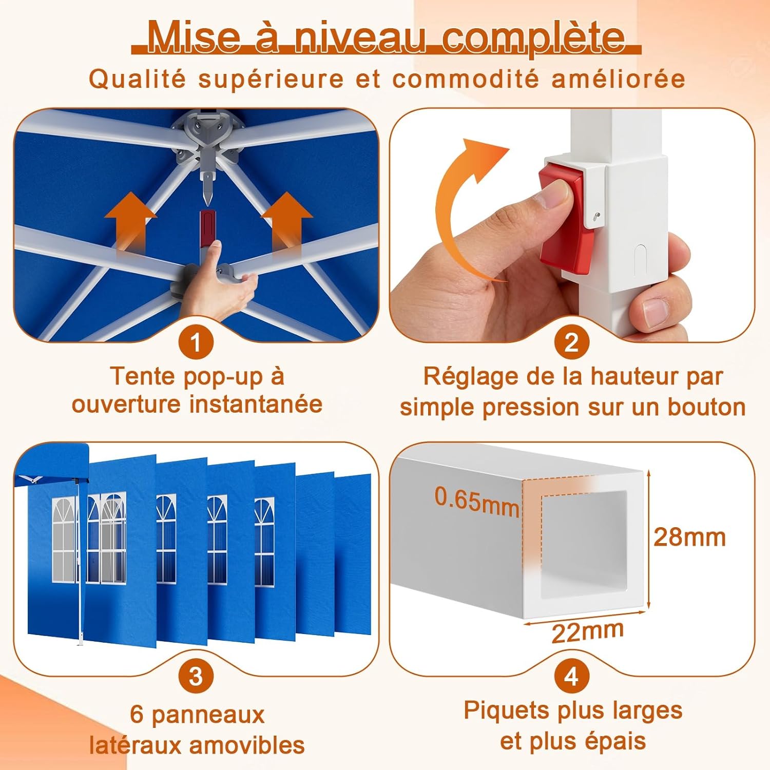 Devoko - tonnelle pliante - 3x6 m - 6 parois, 3 hauteurs, imperméable, UV 50+