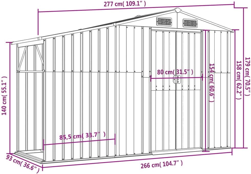 vidaXL Abri de Jardin Gris 277x93x179 cm Acier galvanisé