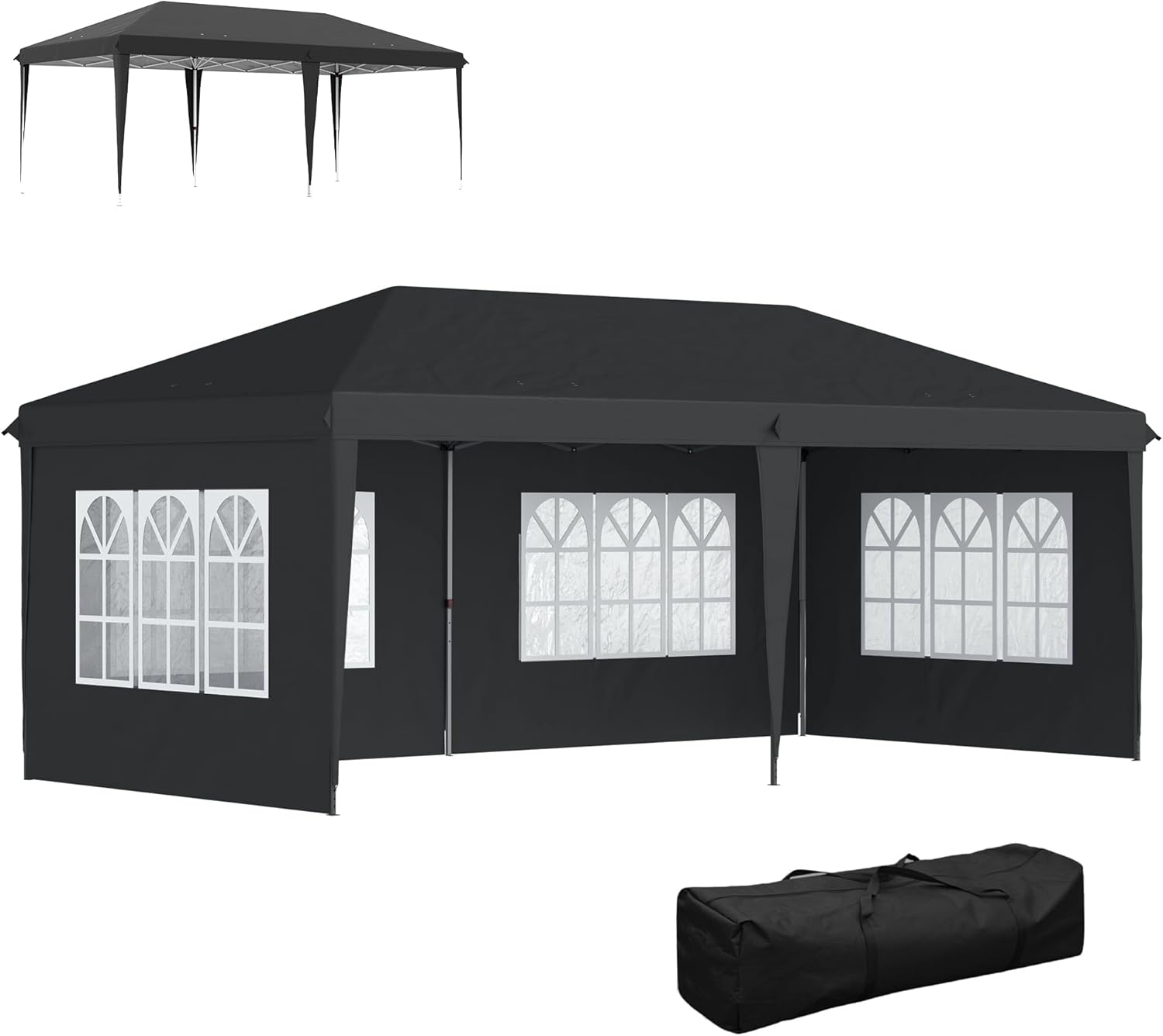 Outsunny - Tonnelle pliante pop-up 3x6m - 3 côtés amovibles, sac de transport, piquets, noir