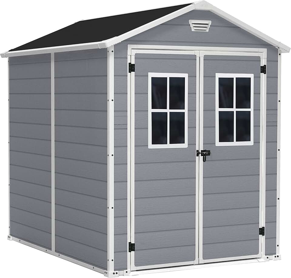 Keter - abri de jardin Premium - 186x237x227 cm, résine gris, double porte, fenêtres - 12-929579