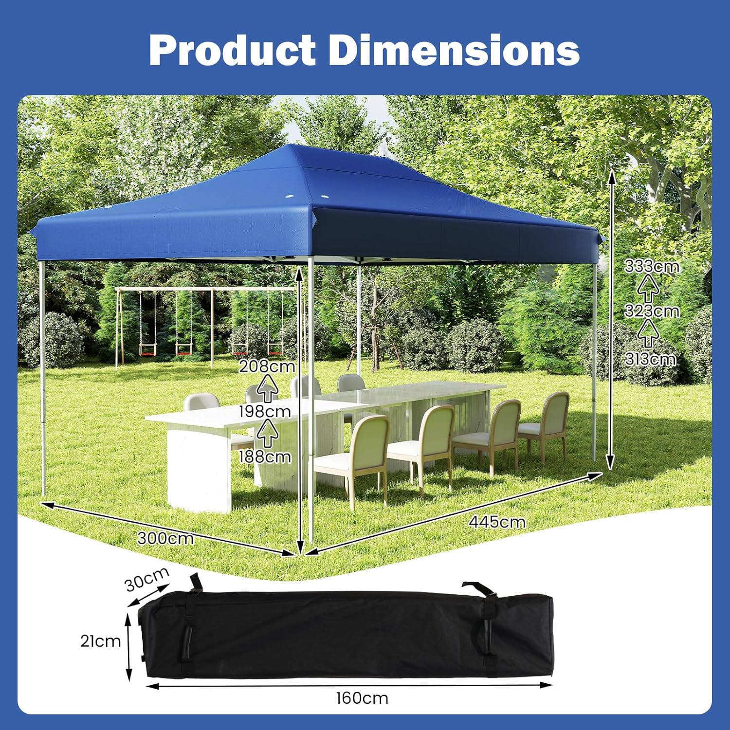 GOPLUS - Barnum pliante série jardin, 3x4,5 m, imperméable, réglable, transport, 3x4,5 M-Bleu