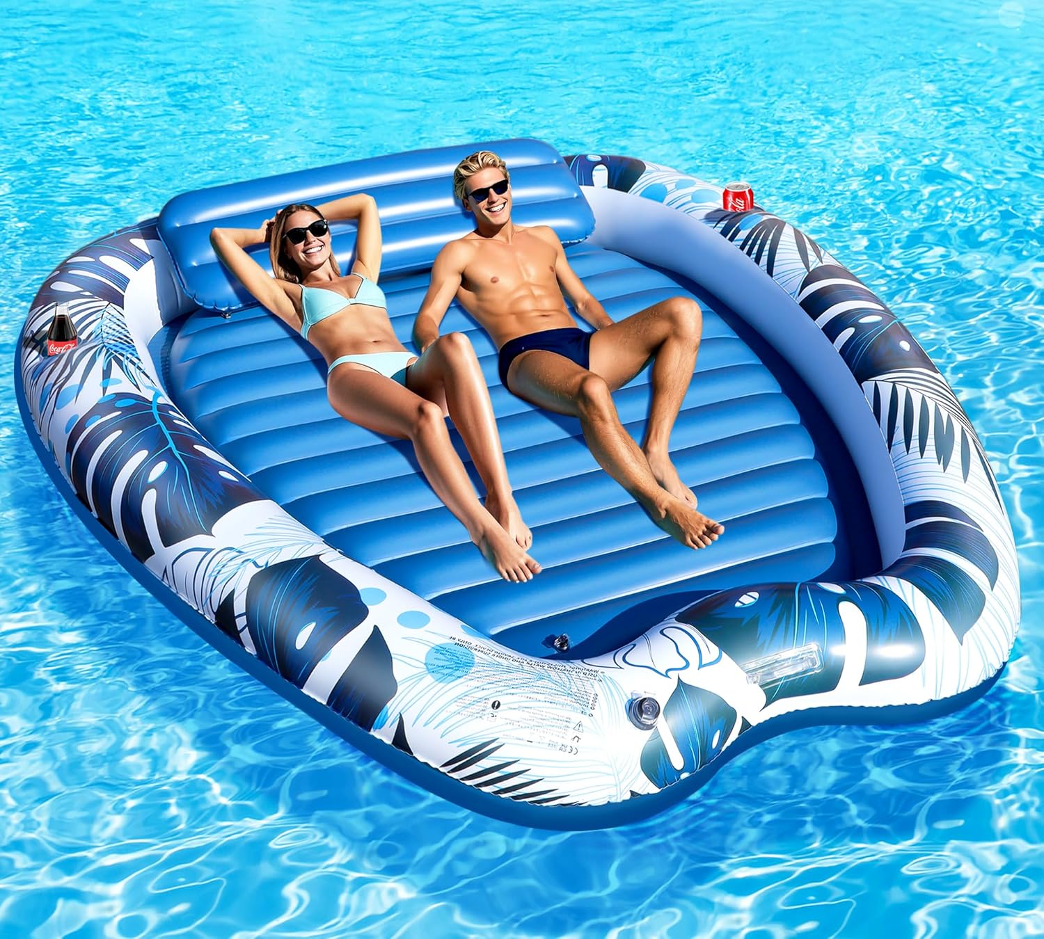 LanOcean - Matelas gonflable série piscine - 230x170cm - 2 porte-boissons, appui-tête, 2 personnes