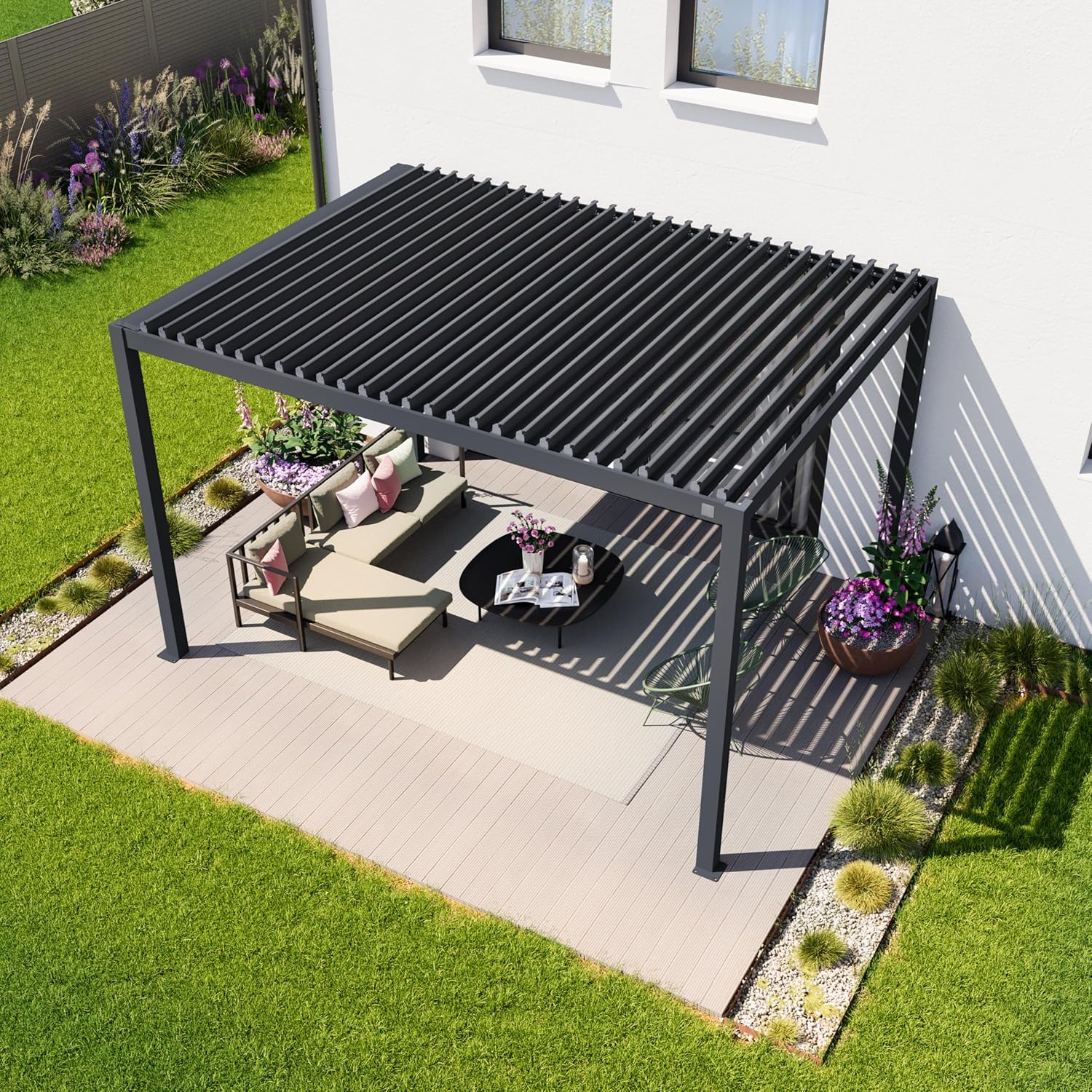 PRIMEYARD - Pergola aluminium série lames acier 3x4m anthracite