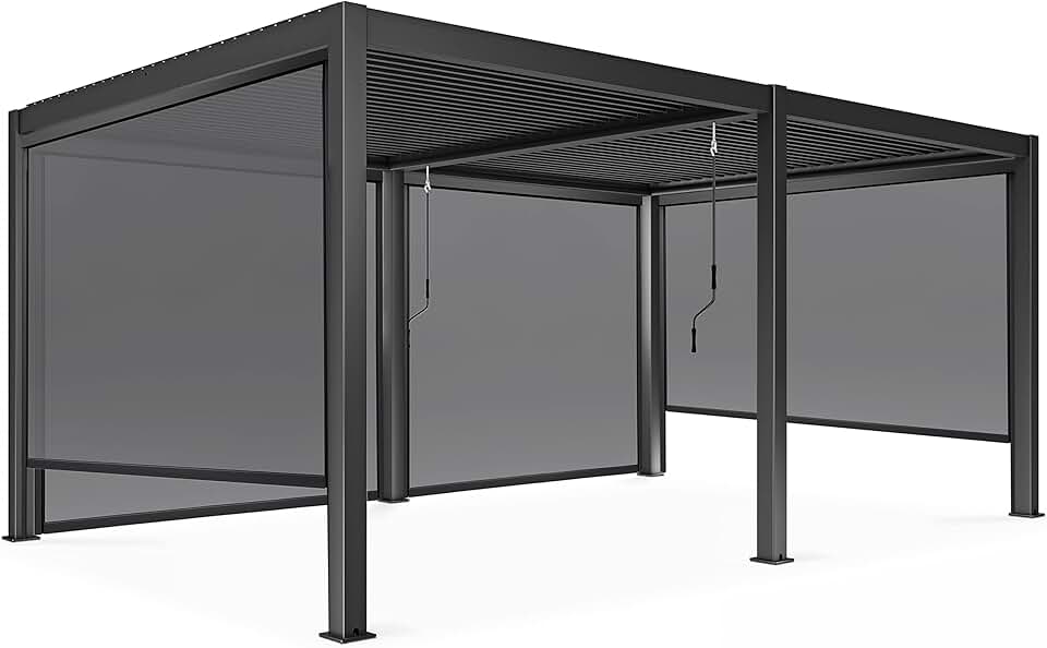 Oviala - Pergola bioclimatique autoportée - 3x6m - 4 stores gris