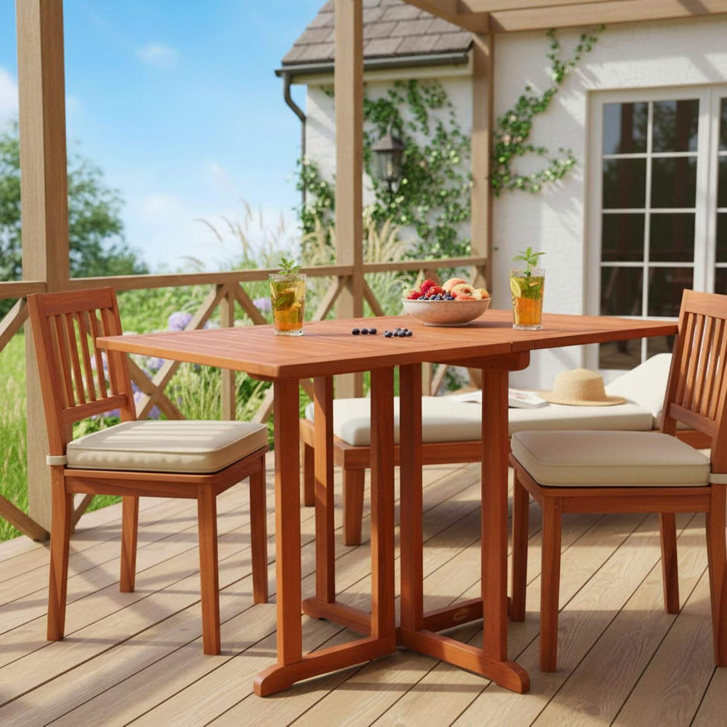 Spetebo - Table de balcon rectangulaire 120x70cm - bois d'eucalyptus FSC, pliable