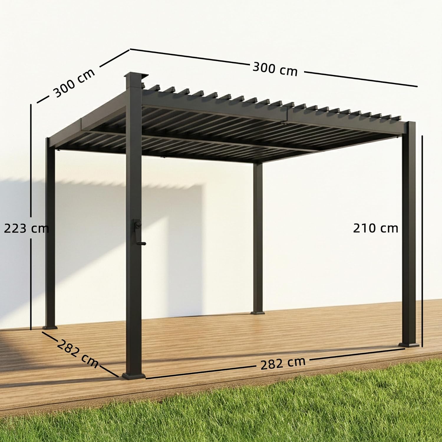 Outsunny - Pergola bioclimatique 3x3m - LED solaires, lames orientables, toit métal, gouttières