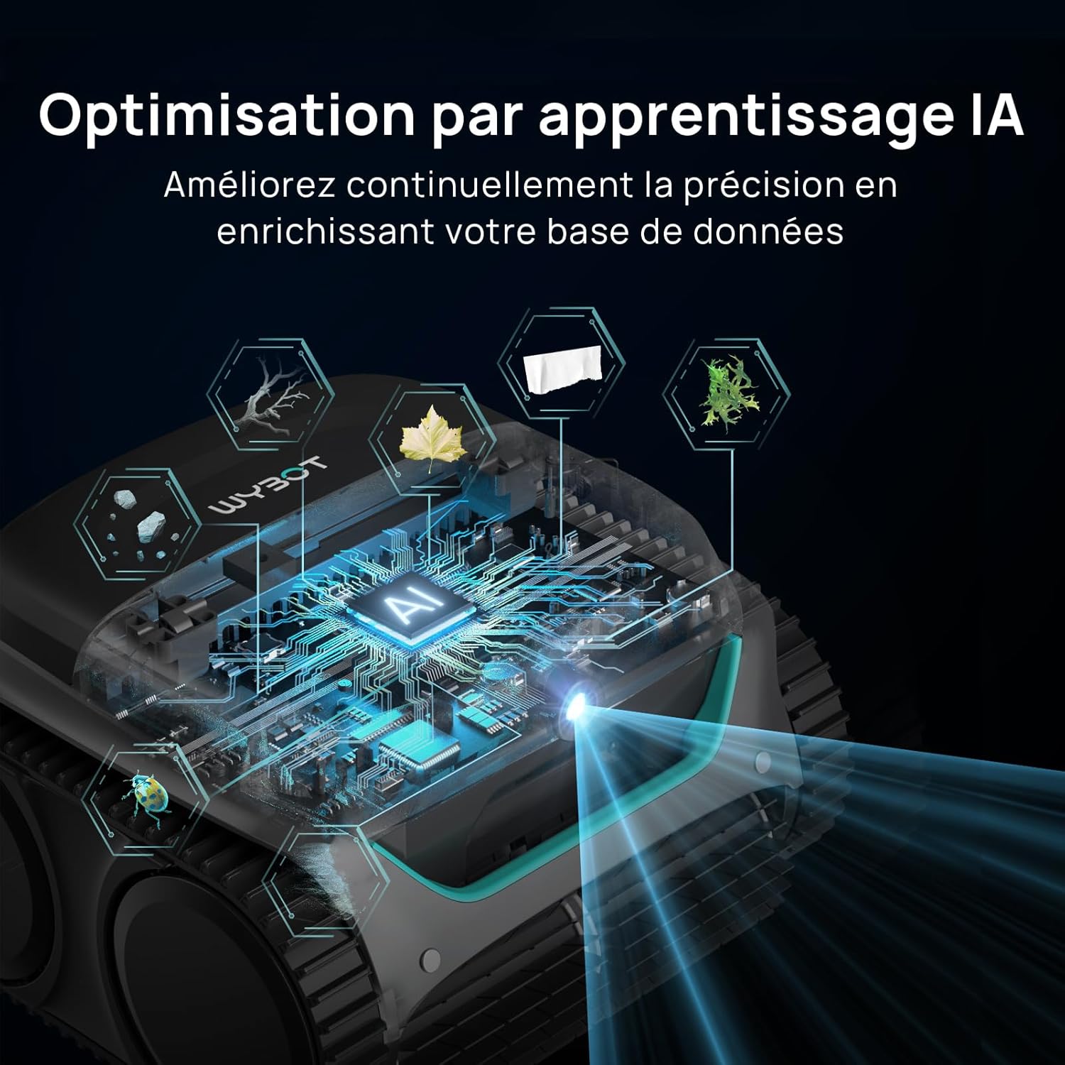 WYBOT (Nouveau Modèle) Robot Piscine sans Fil C2 Vision-A avec caméra IA, Filtration Ultra-Fine, Forte Aspiration, Nettoyage Fond/parois & Ligne d’Eau, Navigation Intelligente – Bleu-Vert Gris