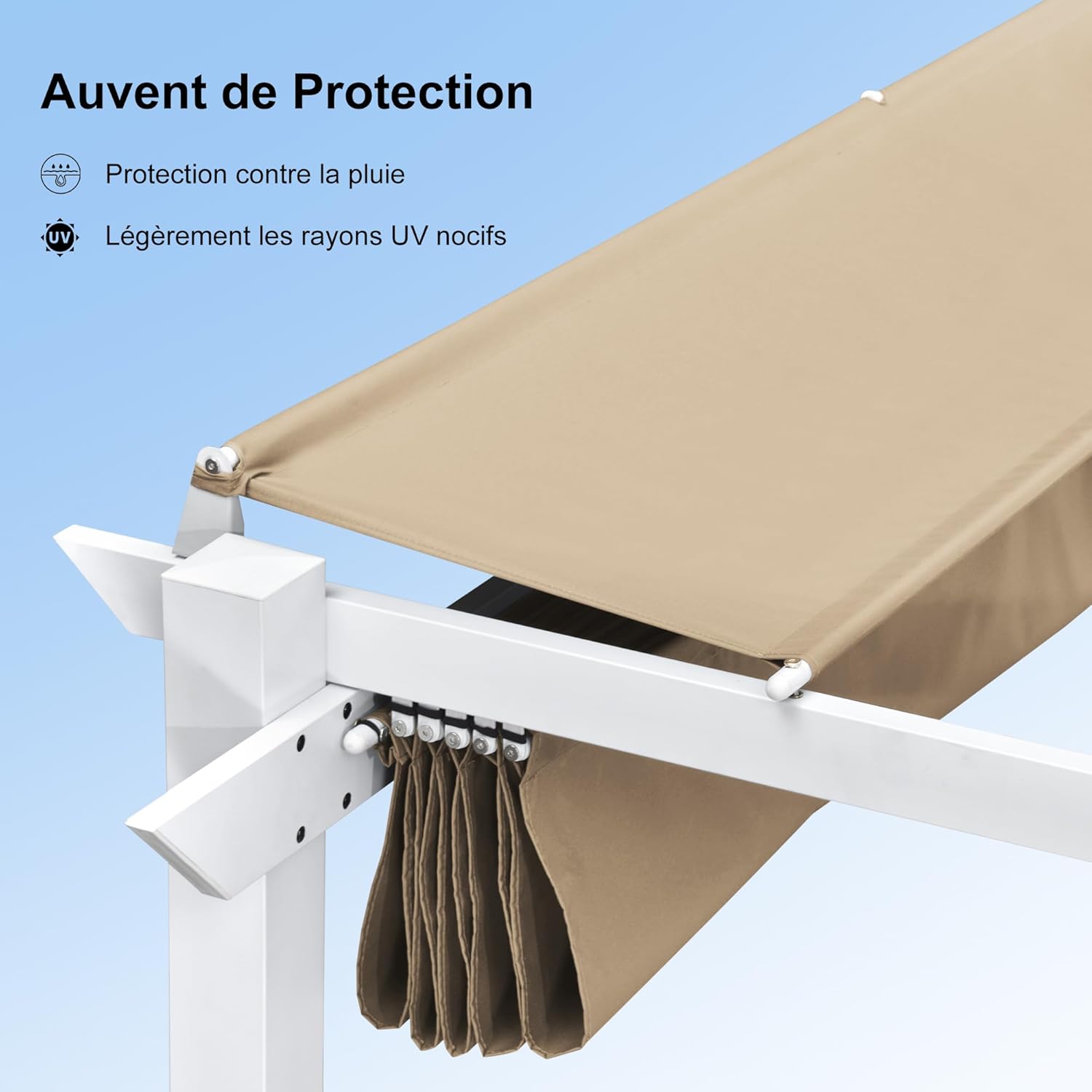 PURPLE LEAF - Pergola aluminium série - 4x3m - toile rétractable, autoportante, imperméable, kaki