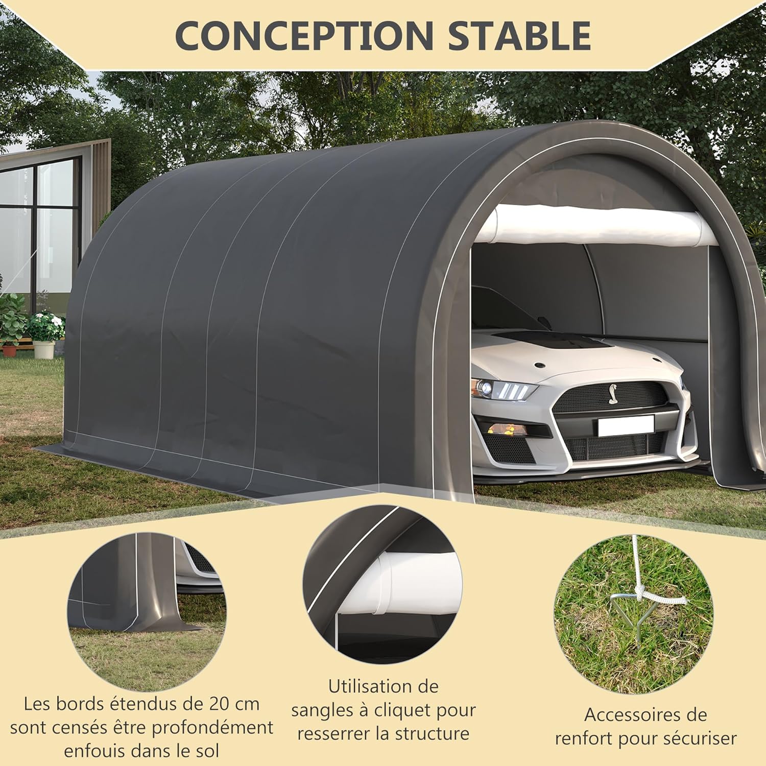 Outsunny - Carport abri voiture 5x3x2,4m acier PE porte zippée