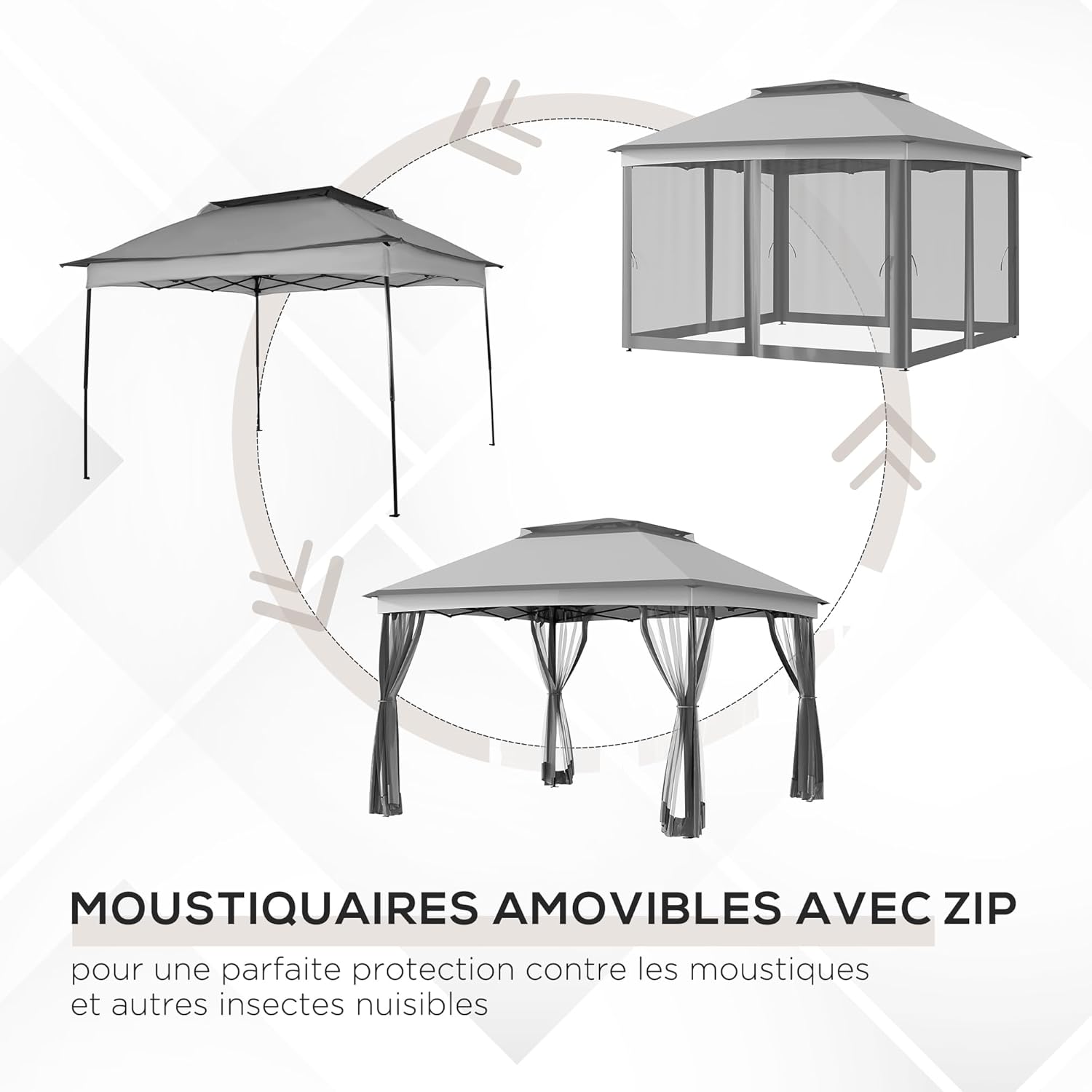 Outsunny - Tonnelle Pop-up - 3x3m - Métal, anti-UV, moustiquaire, sac de transport