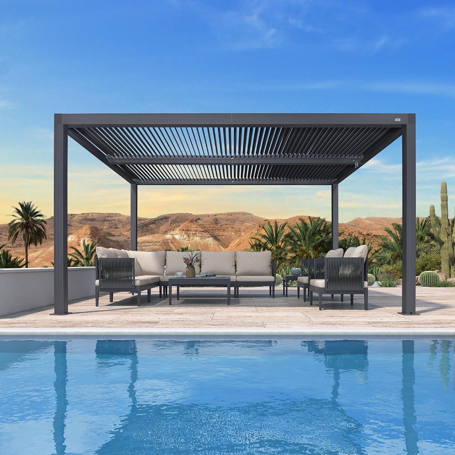 PURPLE LEAF Pergola Bioclimatique 4,24 x 3 m Pergola Aluminium Lames Orientables Superficie 12,72 m² Tonnelle de Jardin Exterieur Belvédères pour Patio Terrasse Exterieur, Gris