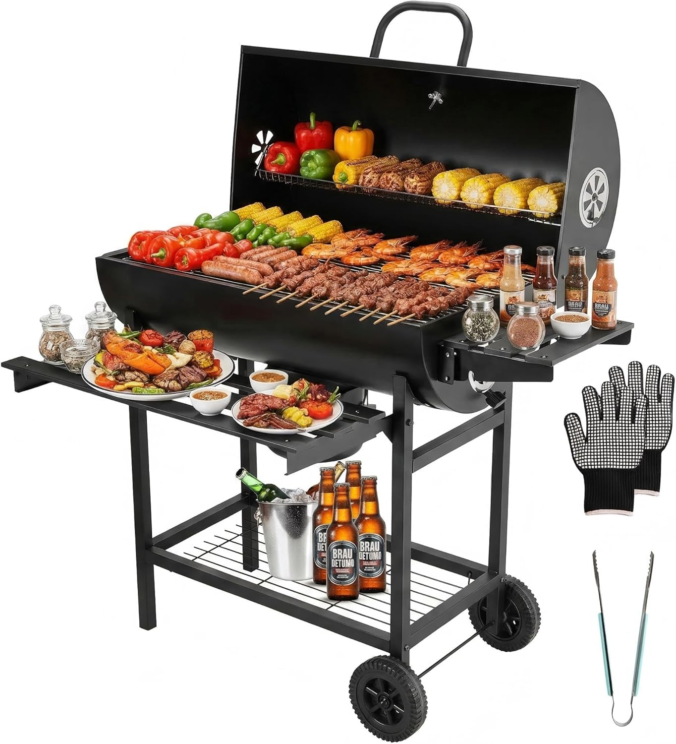 DEWINNER - barbecue charbon série de base - grille XXL, roulettes, tiroir à cendres