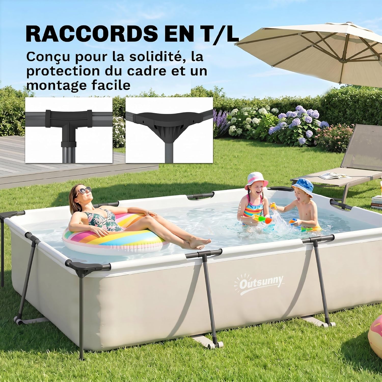 Outsunny - Piscine tubulaire rectangulaire - 316x238x66,5 cm - pompe de filtration, PVC triple couche, structure antirou